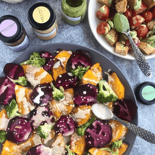 Roast Root Veggies & Creamy Cashew Butter Sauce